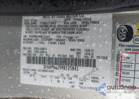 2009 Ford Fusion S from USA, damaged, VIN 3FAHP06Z99R125845